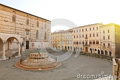 Perugia main square Piazza IV Novembre with Cathedral and monumental fountain Fontana Maggiore, Umbria, Italy Stock Photo