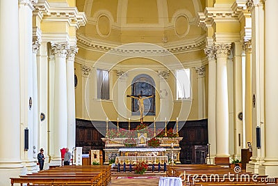 Perugia, Italy - Interior of the St. Augustin gothic church - Chiesa e Oratorio di Santâ€™Agostino at the Piazza Domenico Editorial Stock Photo