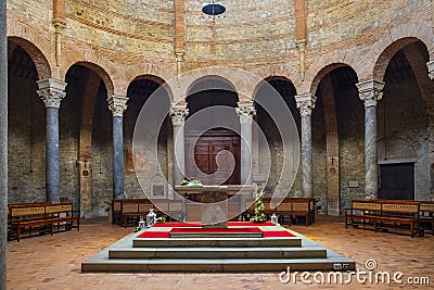 Perugia, Italy - Interior of the V century Early Christianity St. Michel Archangel Church - Chiesa di San Michele Arcangelo in Editorial Stock Photo