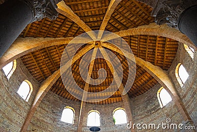 Perugia, Italy - Interior of the V century Early Christianity St. Michel Archangel Church - Chiesa di San Michele Arcangelo in Editorial Stock Photo