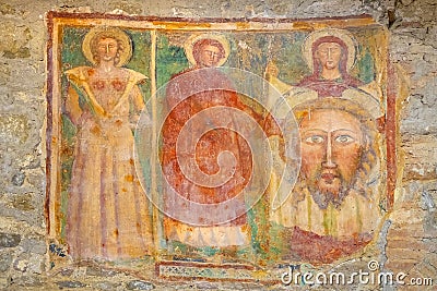 Perugia, Italy - Interior of the V century Early Christianity St. Michel Archangel Church - Chiesa di San Michele Arcangelo in Editorial Stock Photo