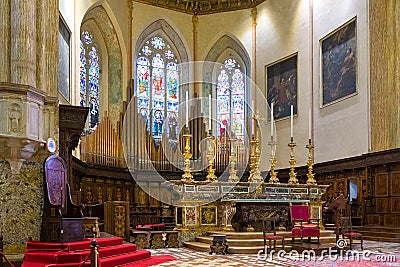 Perugia, Italy - Interior of the XV century St. Lawrence Cathedral - Cattedrale di San Lorenzo - at the Piazza IV Novembre - Editorial Stock Photo
