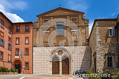 Perugia, Italy - St. Augustin gothic church - Chiesa e Oratorio di Santâ€™Agostino at the Piazza Domenico Lupatelli square in Editorial Stock Photo