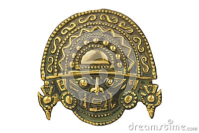 Peruvian ancient ceremonial mask isolated on white Stock Photo