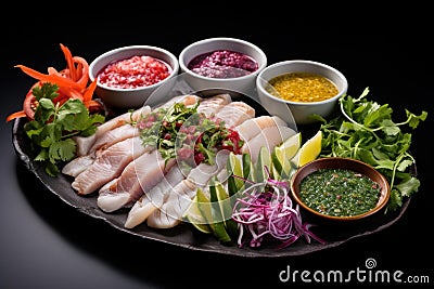 Peruvian ceviche platter. Generate ai Stock Photo