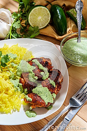 Peruvian Chicken Green Sauce Stock Photo