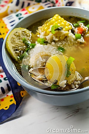 Peruvian Cilantro Chicken Soup Stock Photo