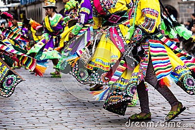 Peruvian dancers at the parade in Cusco. Editorial Stock Photo