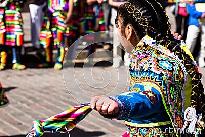 Peruvian dancers at the parade in Cusco. Editorial Stock Photo