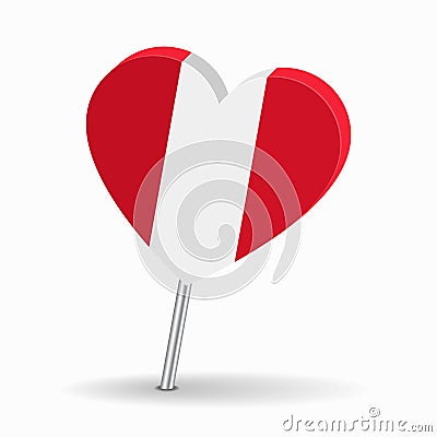 Peruvian flag heart-shaped map pointer layout. Vector illustration. Vector Illustration