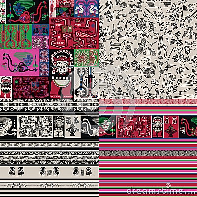 Peruvian motifs. 4 Seamless background. Vector Illustration