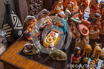 Peruvian nativity scene made with painted potter Stock Photo