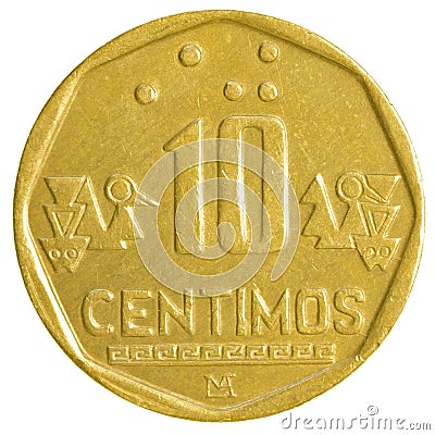 10 Peruvian nuevo sol centimos coin Stock Photo