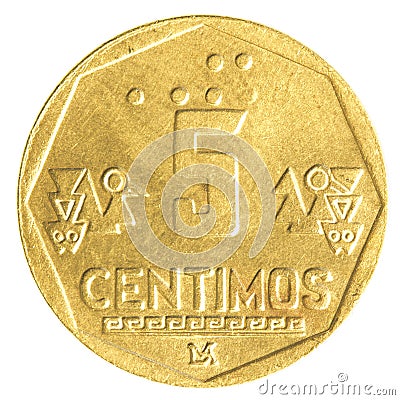 5 Peruvian nuevo sol centimos coin Stock Photo