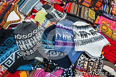 Peruvian traditional handcraft souvenirs Andes Cuzco Peru Stock Photo