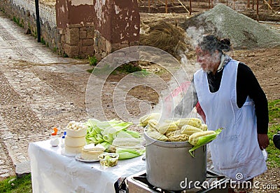 Peruvian woman selling corn Editorial Stock Photo