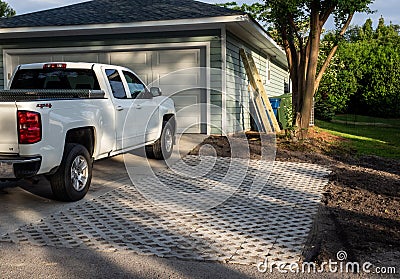 Residential Drainage and Landscaping Construction Stock Photo