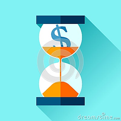 Time is money. Hourglass and dollar icons in flat style, sandglass timer on color background. Vector design Vector Illustration