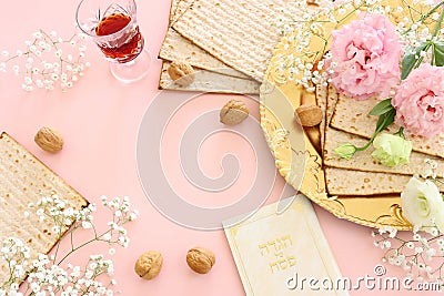 Pesah celebration concept (jewish Passover holiday). Translation of Traditional pesakh book text: Pasove tale Stock Photo