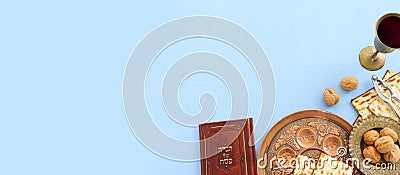 Pesah celebration concept (jewish Passover holiday). Translation of Traditional pesakh plate Stock Photo