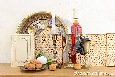 Pesah celebration concept (jewish Passover holiday). Translation of Traditional pesakh plate Stock Photo