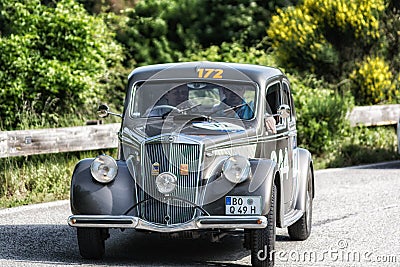 PESARO COLLE SAN BARTOLO , ITALY - MAY 17 - 2018 : LANCIA APRILIA 1500 1949 on an old racing car in rally Mille Miglia 2018 the fa Editorial Stock Photo