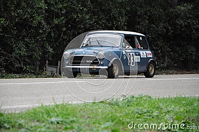 INNOCENTI MINI COOPER 1300 on an old racing car in rally Editorial Stock Photo