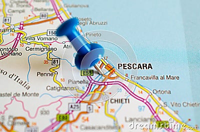 Pescara on map Stock Photo