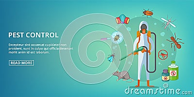 Pest control banner horizontal, cartoon style Vector Illustration