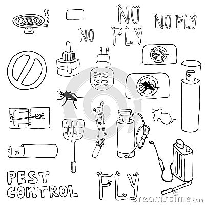 Pest control collection set. Hand drawing sketch vector illustration isolated on white background Cartoon Illustration