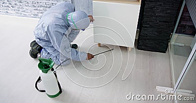 Pest Control Exterminator Man Spraying Termite Pesticide Stock Photo