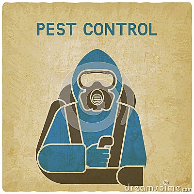 Pest Control Exterminator in protective suit vintage background Vector Illustration