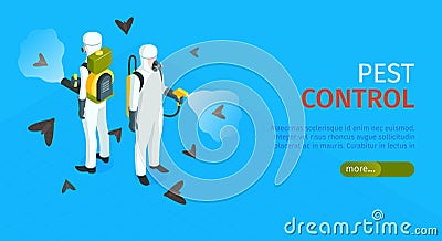 Pest Control Horizontal Banner Cartoon Illustration