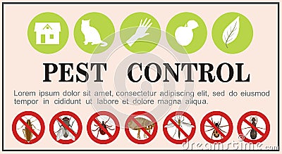 Pest control insects flat icons on the banner. Vector illustration. Vector Illustration