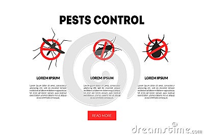 Pest Control Landing Page Template, Harmful Insects Warning Signs Vector Illustration Vector Illustration