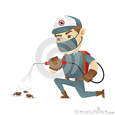 Pest control service killing bugs Vector Illustration