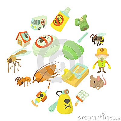 Pest control terminate icons set, cartoon style Cartoon Illustration