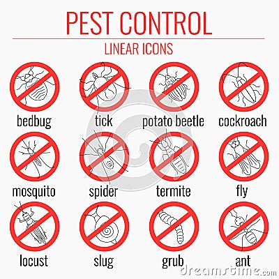 Pest control warning icon set Vector Illustration