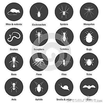 Pest and insect control icons set. Vector Illustration