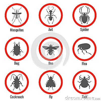 Pest and insect control, vector icons set Vector Illustration