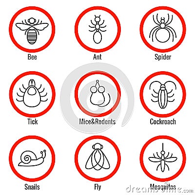 Pest and insect control, vector linear icons set Vector Illustration