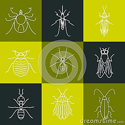 Pest line icon set Vector Illustration