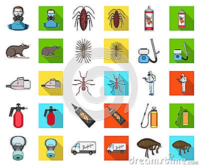 Pest, poison, personnel and equipment cartoon,flat icons in set collection for design. Pest control service vector Vector Illustration