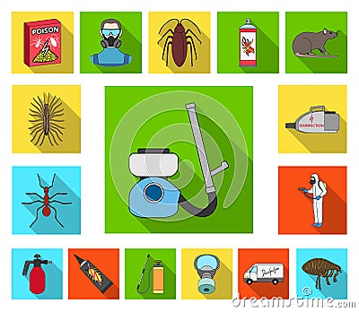 Pest, poison, personnel and equipment flat icons in set collection for design. Pest control service vector symbol stock Vector Illustration