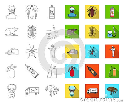 Pest, poison, personnel and equipment outline,flat icons in set collection for design. Pest control service vector Vector Illustration