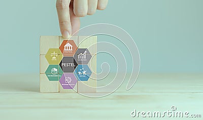 PESTEL analysis concept. Framework to assess political, economic, social, Stock Photo