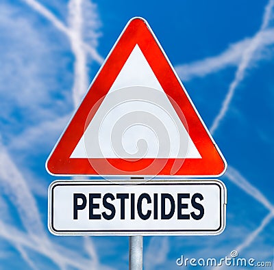 Pesticides triangular warning sign Stock Photo