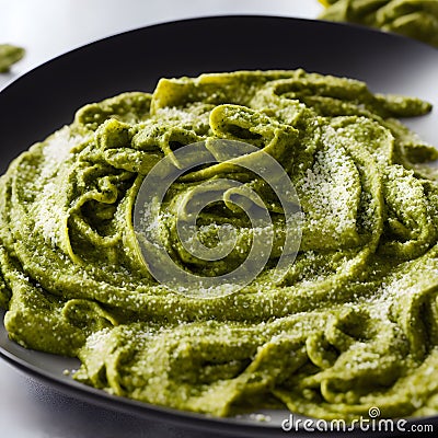 pesto alla genovese served on plate ingredients parmesan basil pine nuts Stock Photo