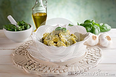 Pesto gnocchi Stock Photo