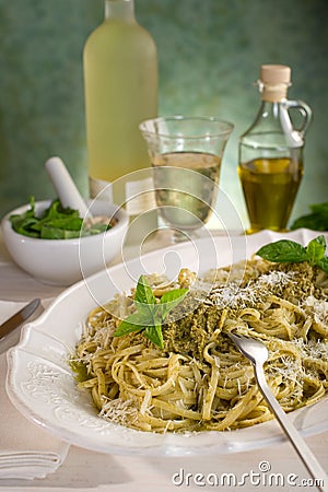 Pesto pasta Stock Photo